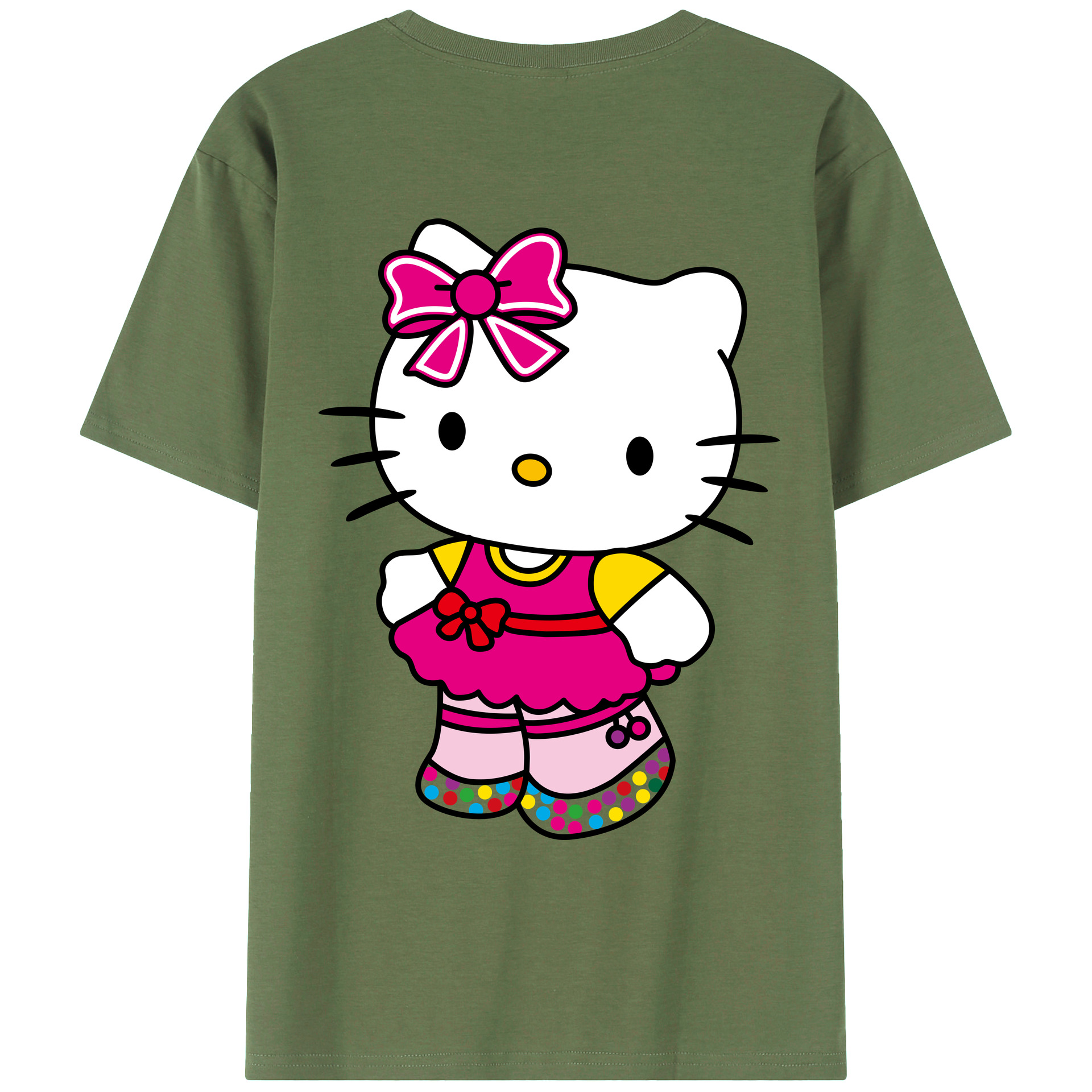 （画像用） Hello Kitty ハローキティ 綿100％ メンズ半袖Tシャツ（バックプリント） 通気性